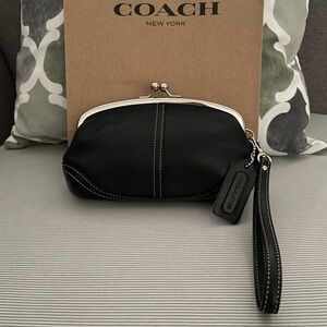 Coach Kisslock Black Leather Wristlet